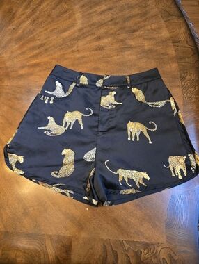 entro Black High-Waist Shorts with Gold Leopard Motif